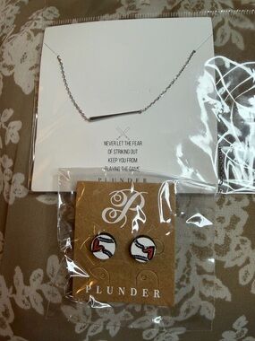 Plunder Silver Baseball Necklace with Red & White Baseball Earrings set 3